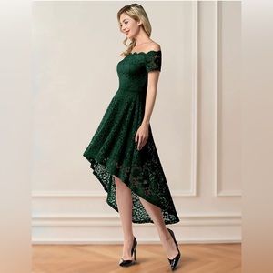 Dressystar XL Hunter Green Lace Off the Shoulder High Low Cocktail Event Dress